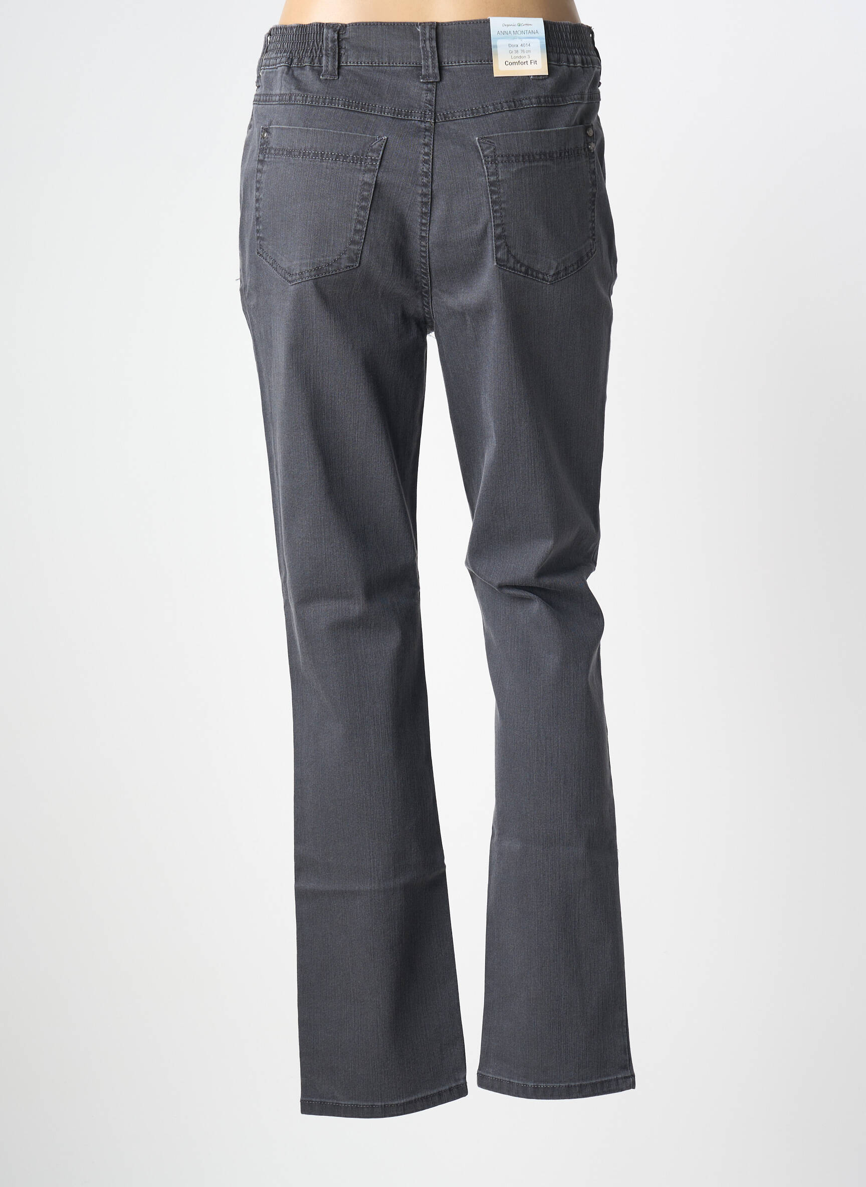 Jeans coupe droite stretch taille basse gris ANNA MONTANA femme