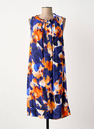 Robe mi-longue imprimé fantaisie sans manche bleu COULEURS DU TEMPS femme