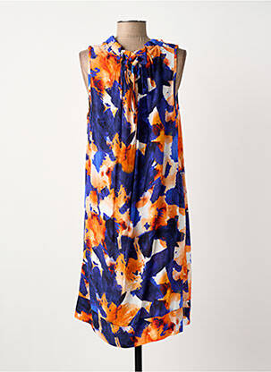 Robe mi-longue imprimé fantaisie sans manche bleu COULEURS DU TEMPS femme