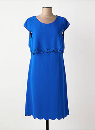 Robe mi-longue fermeture zippée au dos manches courtes bleu GUY DUBOUIS femme
