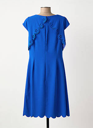 Robe mi-longue fermeture zippée au dos manches courtes bleu GUY DUBOUIS femme
