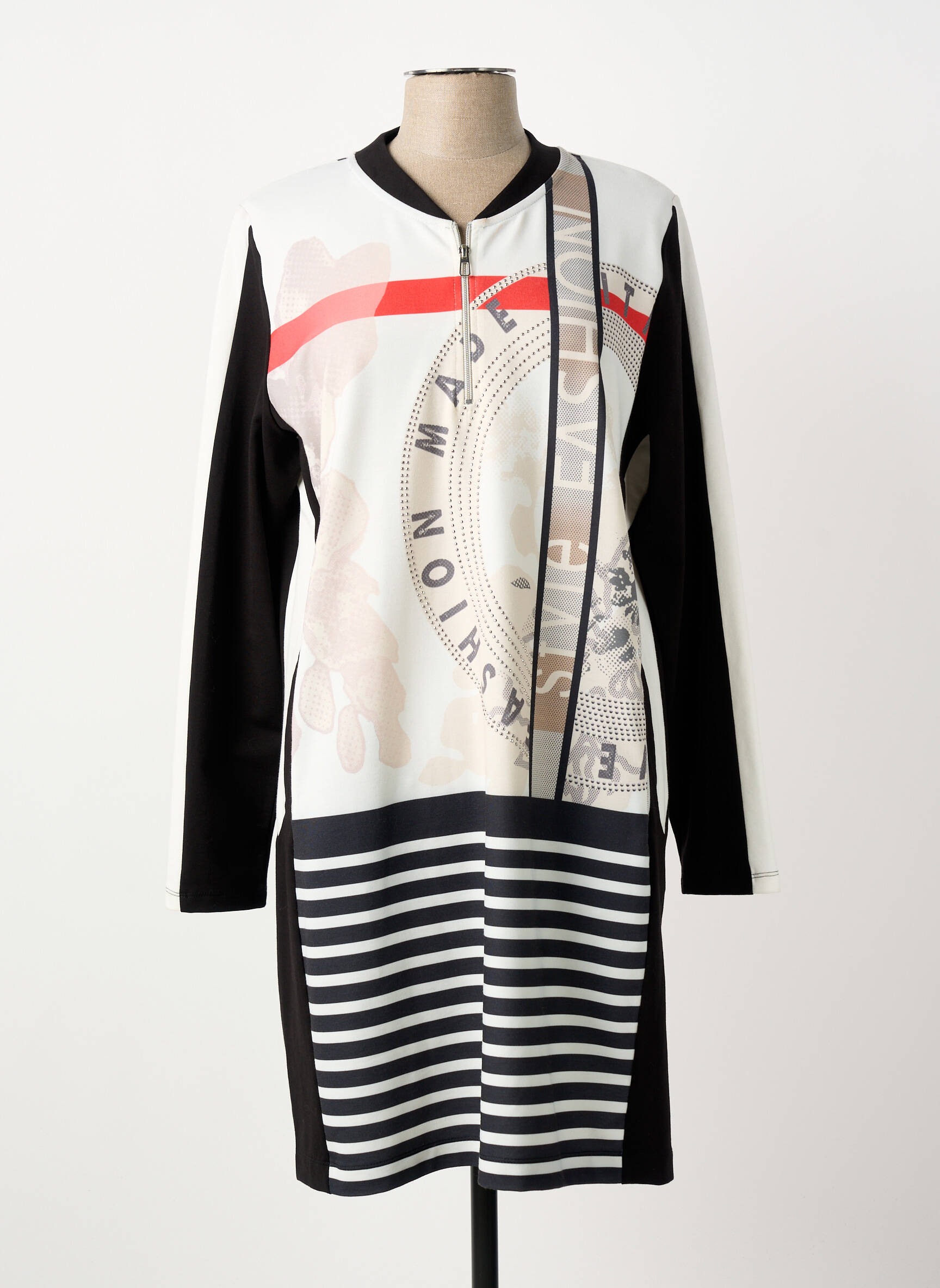Robe mi-longue imprimé fantaisie manches longues blanc TUZZI femme