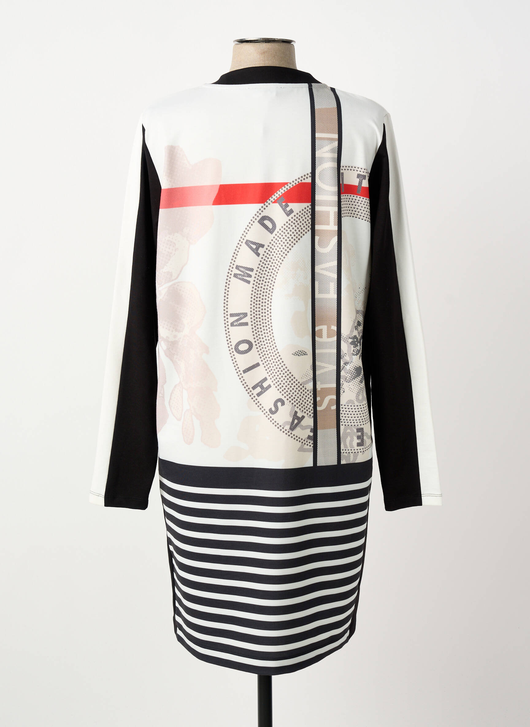 Robe mi-longue imprimé fantaisie manches longues blanc TUZZI femme