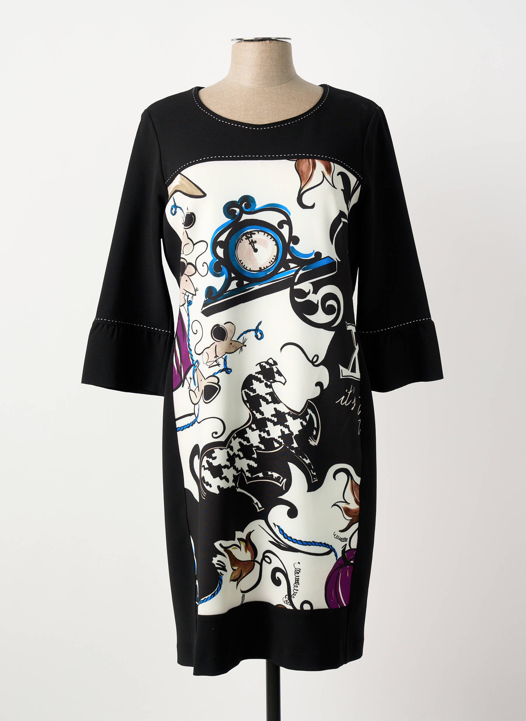 Robe mi-longue manches 3/4 manches 3/4 noir DIVAS femme
