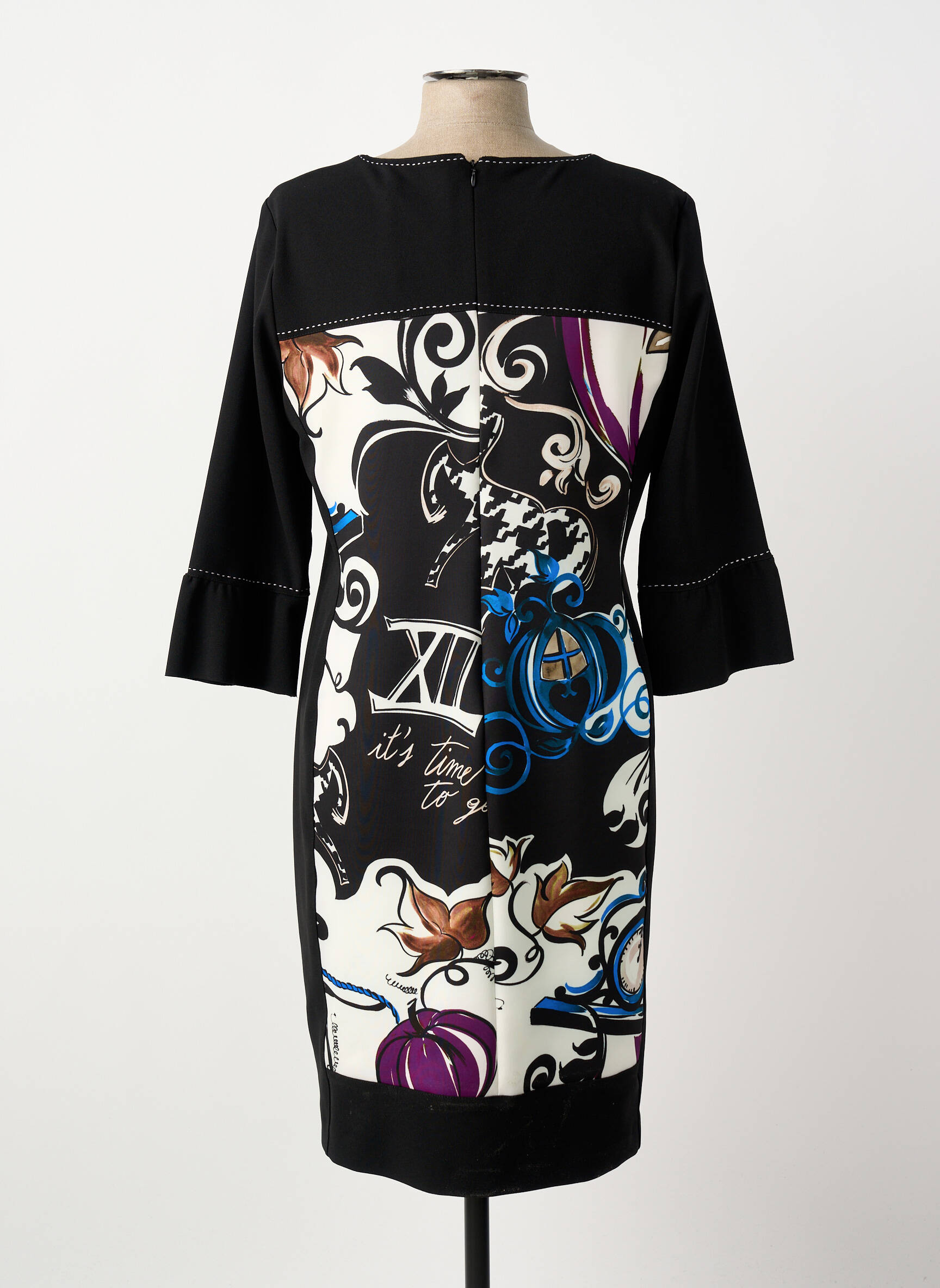 Robe mi-longue manches 3/4 manches 3/4 noir DIVAS femme