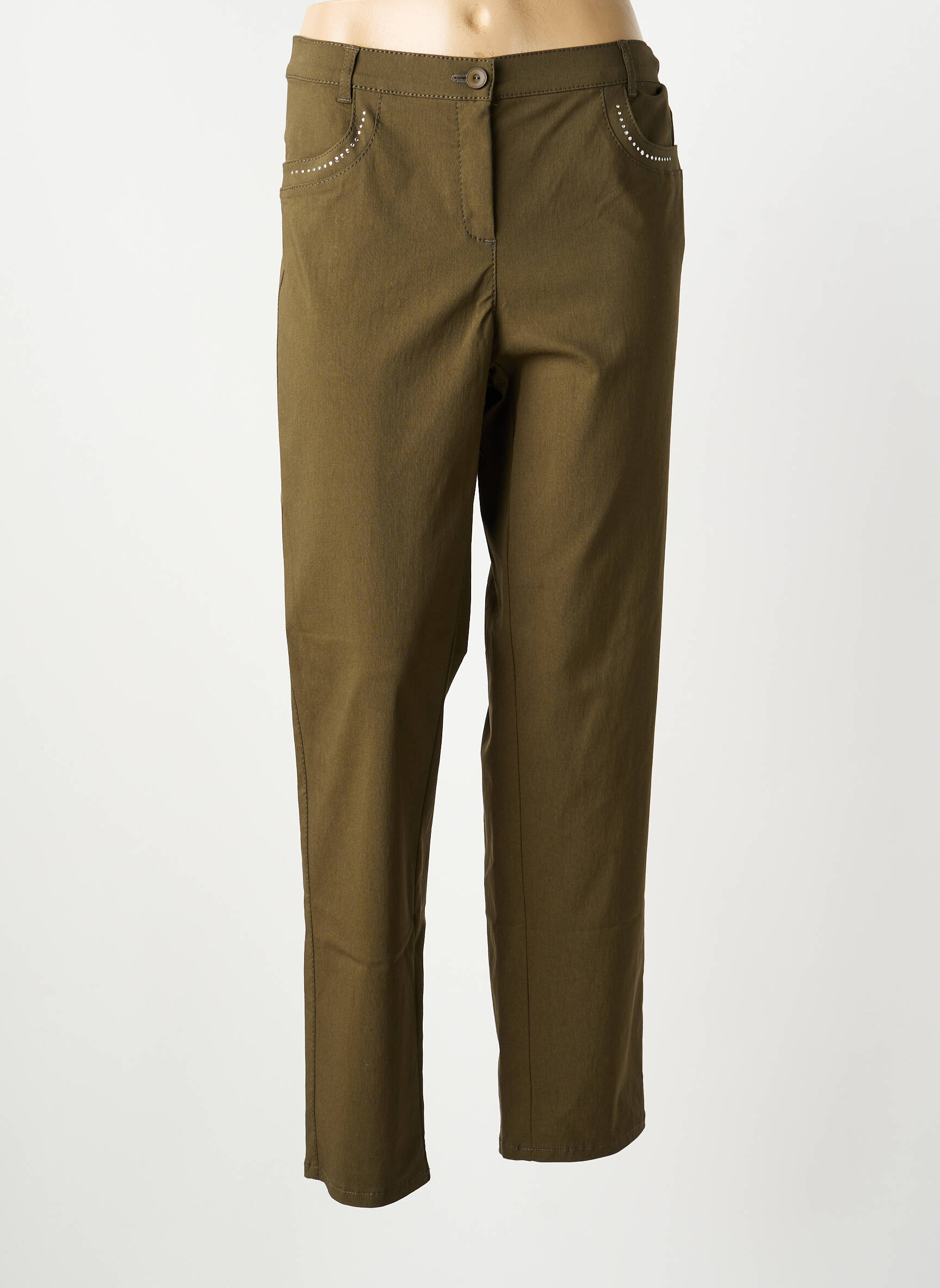 Pantalon droit stretch taille normale vert FRANK WALDER femme