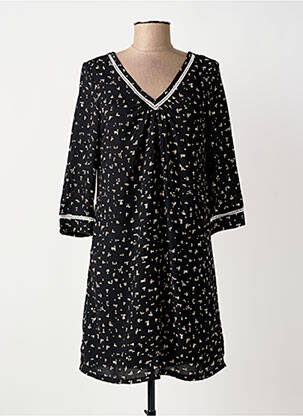 Robe mi-longue imprimé fantaisie manches longues noir GUY DUBOUIS femme