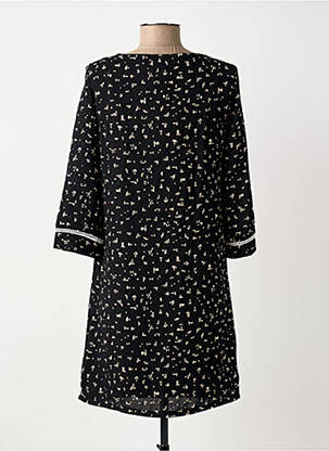 Robe mi-longue imprimé fantaisie manches longues noir GUY DUBOUIS femme