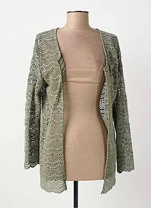 Gilet manches longues col châle vert L'ATELIER D'ANNA femme