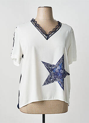 Top coupe fluide manches courtes bleu KAKIE femme