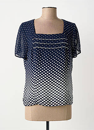 Top col carré manches courtes bleu FRANCE RIVOIRE femme