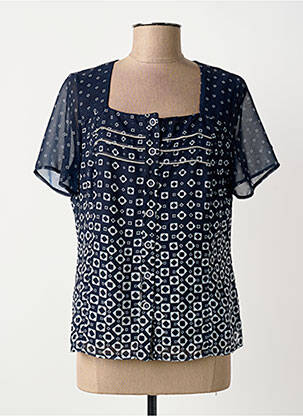 Top col carré manches courtes bleu GUY DUBOUIS femme