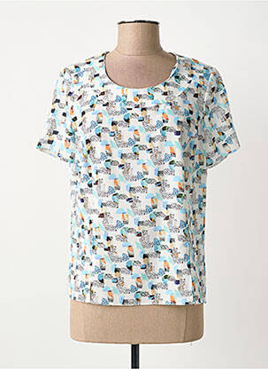 Top tissage crêpe manches courtes bleu FRANCE RIVOIRE femme
