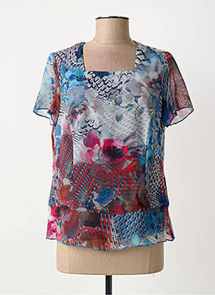 Top col carré manches courtes bleu FRANCE RIVOIRE femme