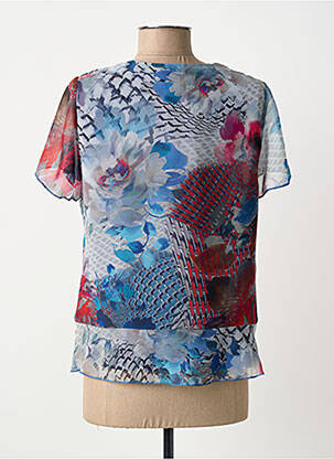 Top col carré manches courtes bleu FRANCE RIVOIRE femme