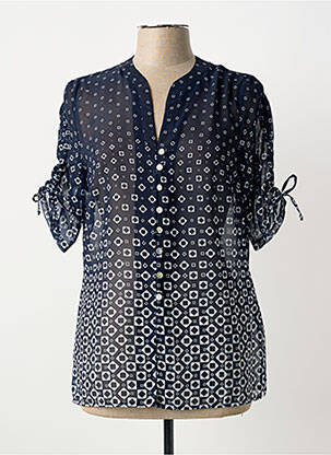 Chemisier tissage crêpe manches courtes bleu GUY DUBOUIS femme