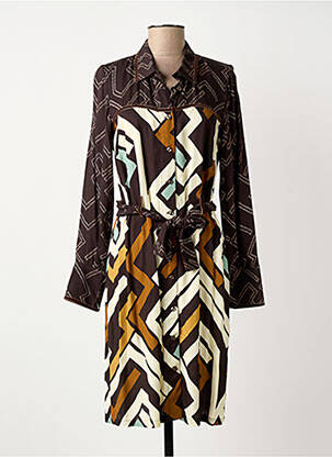 Robe mi-longue imprimé fantaisie manches longues marron MERI & ESCA femme