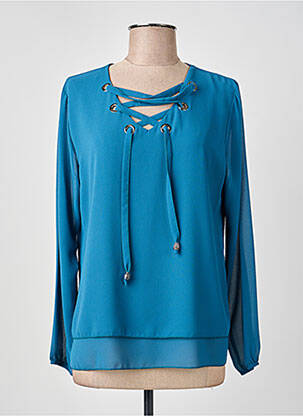 Blouse légère et transparente manches longues bleu COULEURS DU TEMPS femme