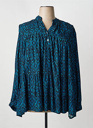 Blouse poignets boutonnés avec fente manches longues bleu COULEURS DU TEMPS femme