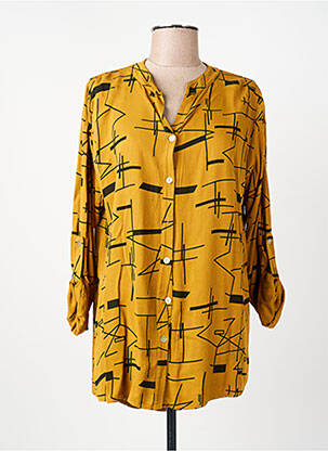 Chemisier imprimé fantaisie manches longues jaune COULEURS DU TEMPS femme
