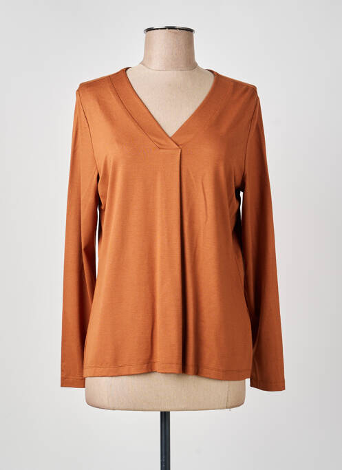 T-shirt col v manches longues marron GUY DUBOUIS femme