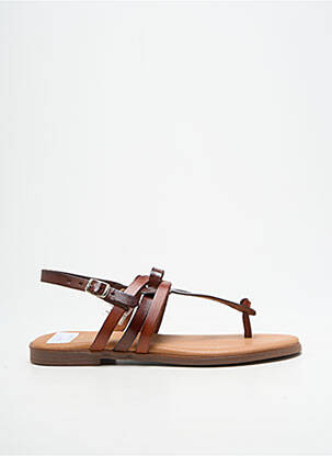 Tongs tissage satiné talon plat jusqu'à 3cm marron LOLA CANALES femme
