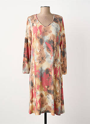 Robe mi-longue imprimé fantaisie manches longues beige GUY DUBOUIS femme