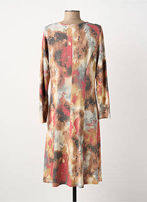 Robe mi-longue imprimé fantaisie manches longues beige GUY DUBOUIS femme