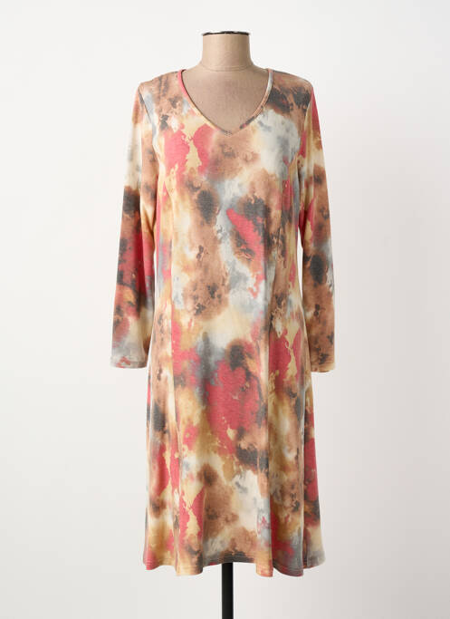 Robe mi-longue imprimé fantaisie manches longues beige GUY DUBOUIS femme