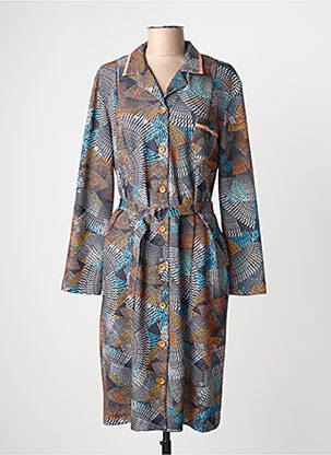 Robe mi-longue imprimé fantaisie manches longues bleu GUY DUBOUIS femme
