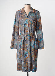 Robe mi-longue imprimé fantaisie manches longues bleu GUY DUBOUIS femme
