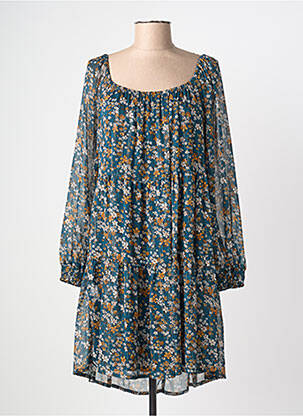 Robe mi-longue imprimé fleurs manches longues vert COULEURS DU TEMPS femme