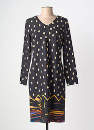 Robe mi-longue imprimé fantaisie manches longues noir GUY DUBOUIS femme