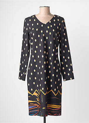 Robe mi-longue imprimé fantaisie manches longues noir GUY DUBOUIS femme