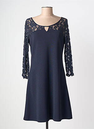 Robe mi-longue manches longues manches longues bleu GUY DUBOUIS femme