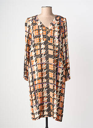 Robe mi-longue imprimé fantaisie manches longues orange GREGORY PAT femme