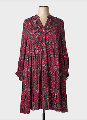Robe mi-longue imprimé fantaisie manches longues rose COULEURS DU TEMPS femme