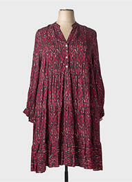 Robe mi-longue imprimé fantaisie manches longues rose COULEURS DU TEMPS femme