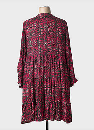 Robe mi-longue imprimé fantaisie manches longues rose COULEURS DU TEMPS femme