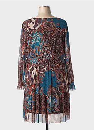 Robe mi-longue imprimé fantaisie manches longues marron COULEURS DU TEMPS femme