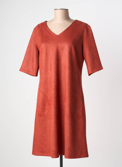 Robe mi-longue fermeture zippée au dos manches courtes orange GUY DUBOUIS femme