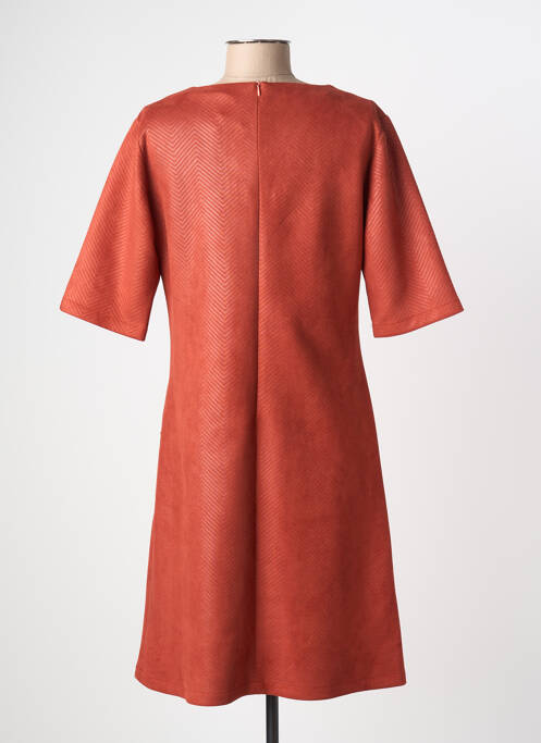 Robe mi-longue fermeture zippée au dos manches courtes orange GUY DUBOUIS femme