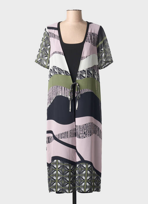 Robe mi-longue imprimé fantaisie manches courtes noir GUY DUBOUIS femme