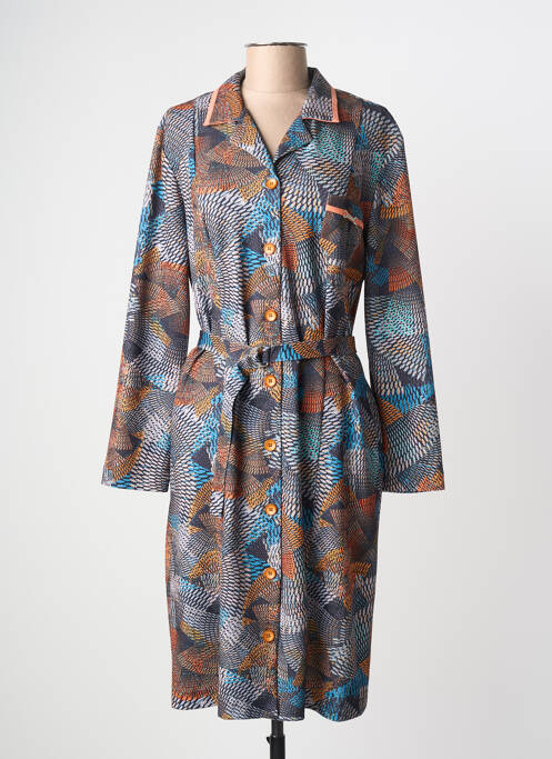 Robe mi-longue imprimé fantaisie manches longues bleu GUY DUBOUIS femme