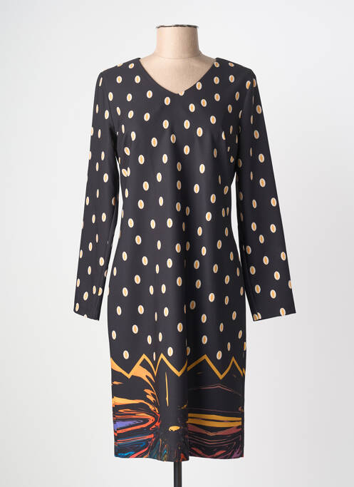 Robe mi-longue imprimé fantaisie manches longues noir GUY DUBOUIS femme