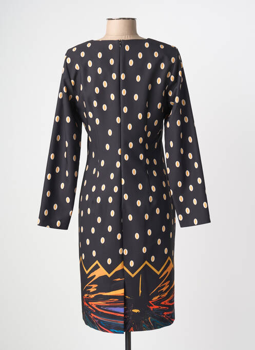 Robe mi-longue imprimé fantaisie manches longues noir GUY DUBOUIS femme