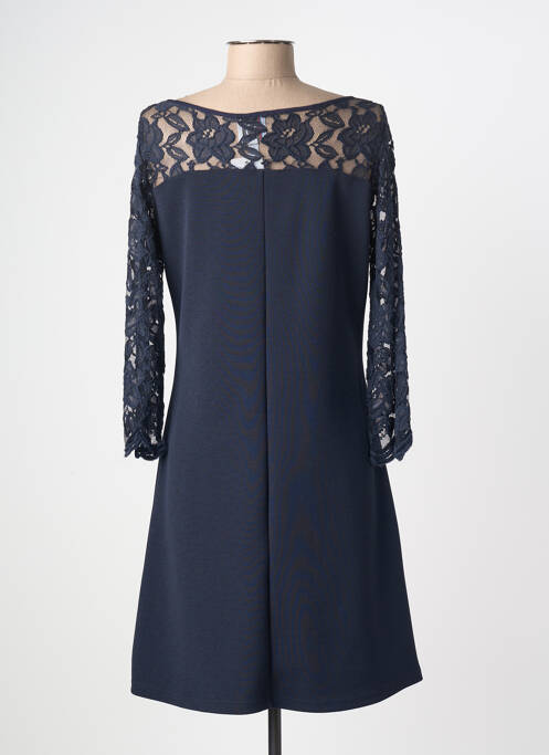Robe mi-longue tissage crêpe manches longues bleu GUY DUBOUIS femme