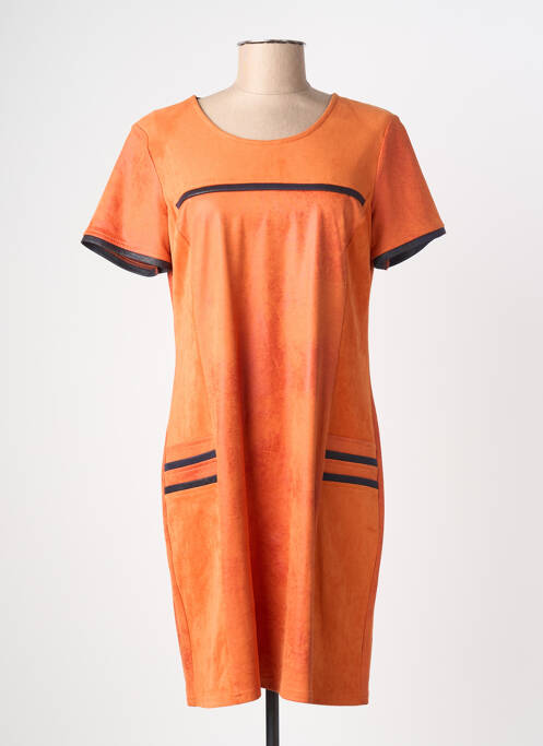 Robe mi-longue manches courtes manches courtes orange HALOGENE femme