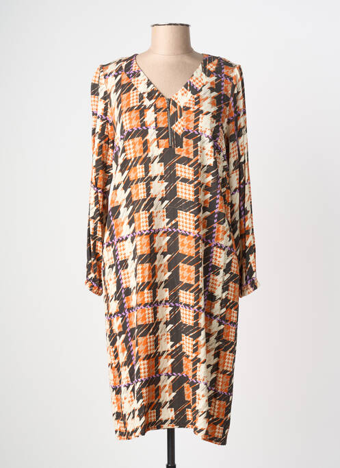 Robe mi-longue imprimé fantaisie manches longues orange GREGORY PAT femme