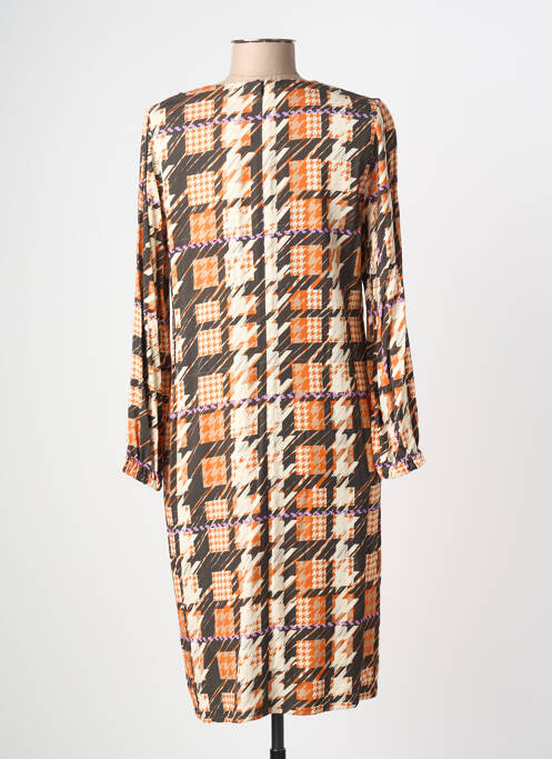 Robe mi-longue imprimé fantaisie manches longues orange GREGORY PAT femme